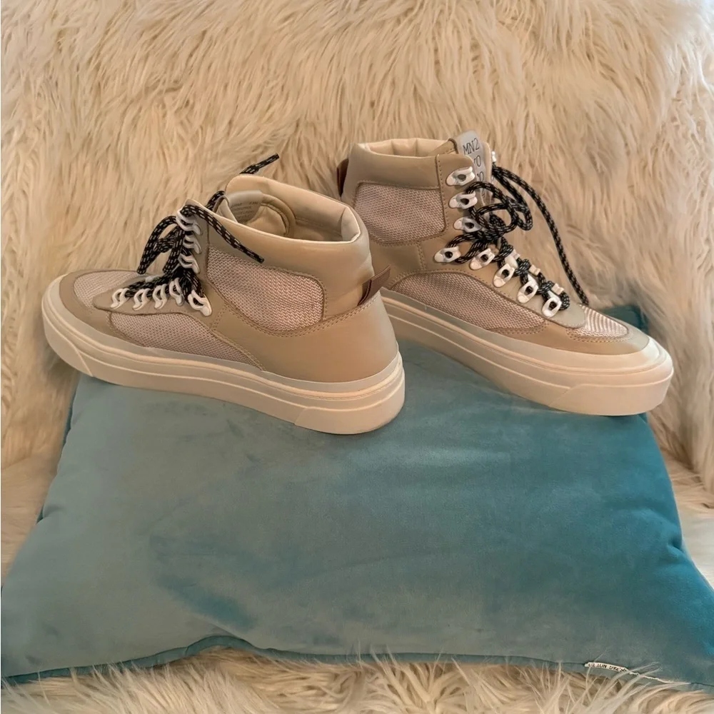 Miz Mooz Cream and Brown High-Top Sneakers